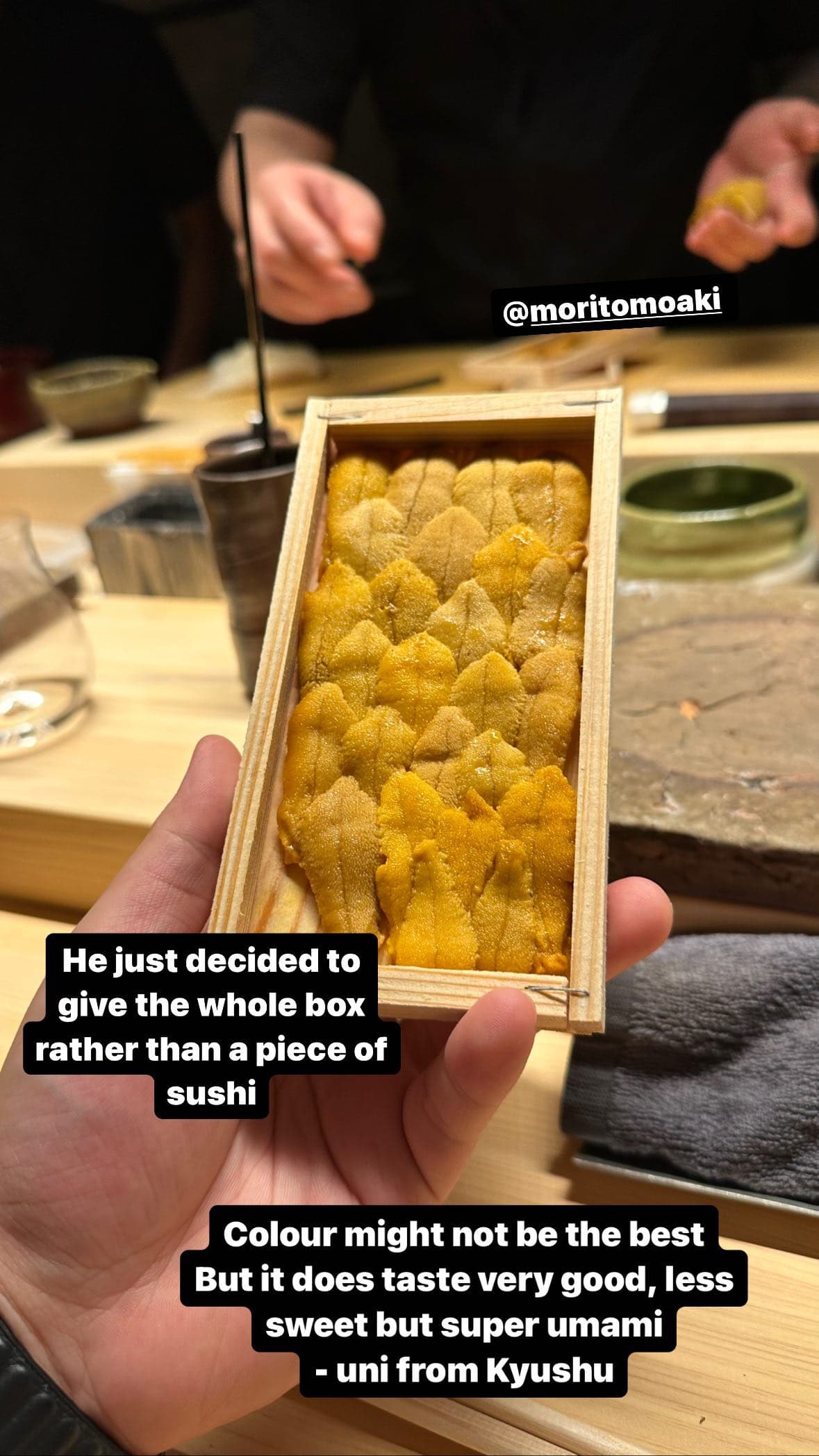 A real box of arranged Kyushu uni lobes