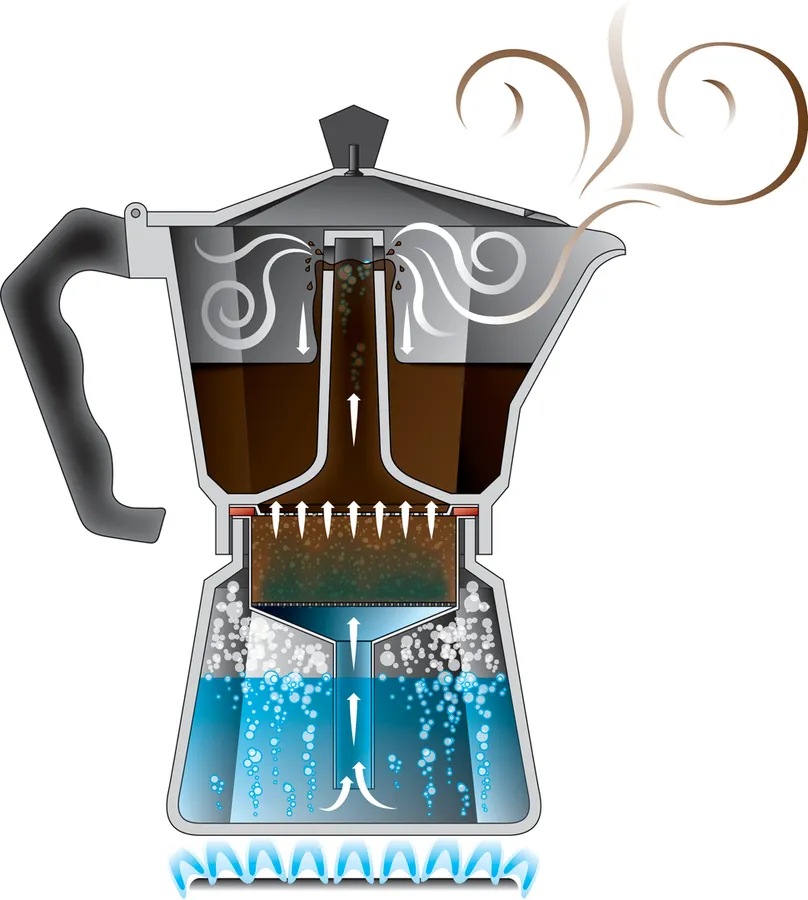 Coffee cherries, a coffee flavour wheel, and a moka pot, image 3
