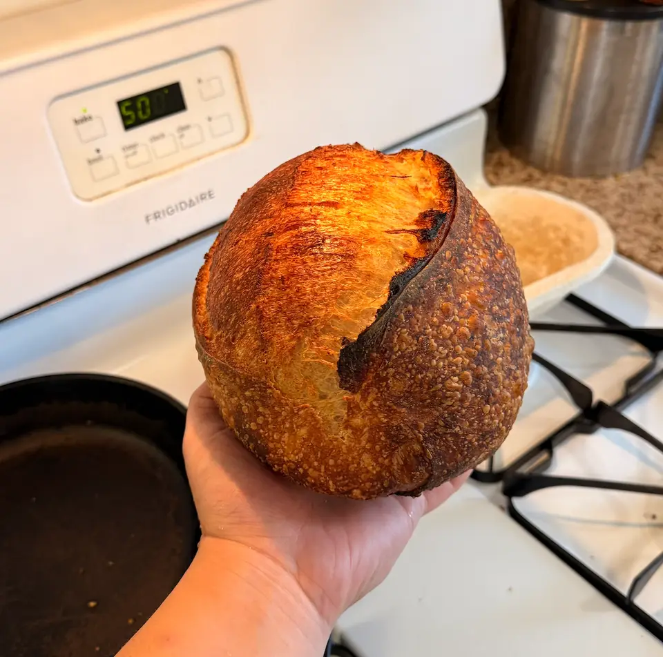 Three sourdough loaves and crumb views, image 3