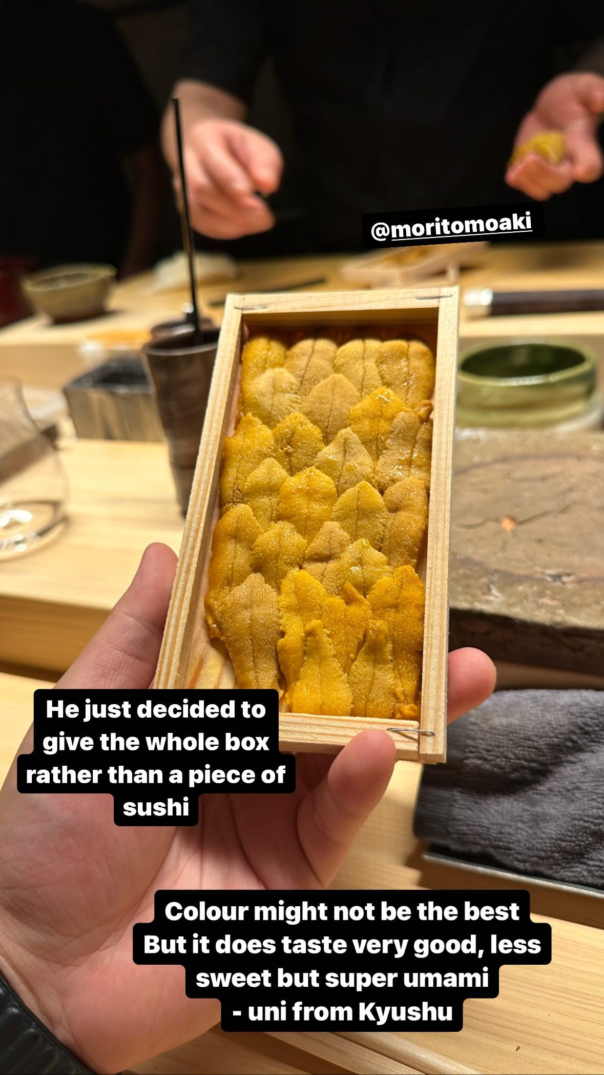 A real box of arranged Kyushu uni lobes